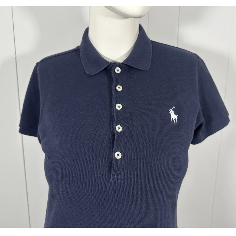 Ralph Lauren Sz M Polo Shirt Dress Navy Blue Short Sleeve Pony Logo Preppy - Picture 2 of 11
